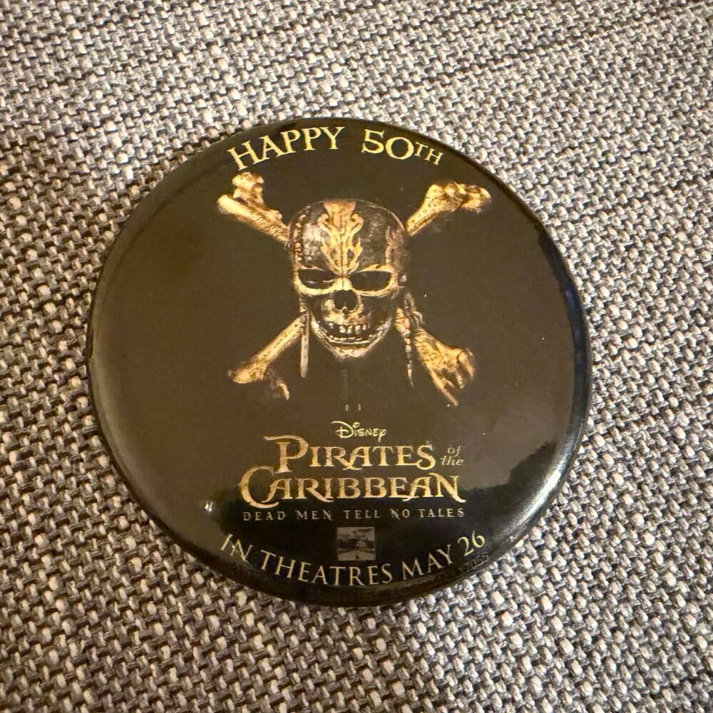PIRATES OF THE CARIBBEAN 50TH ANNIVERSARY BUTTON/ PIN Disneyland Park Giveaway